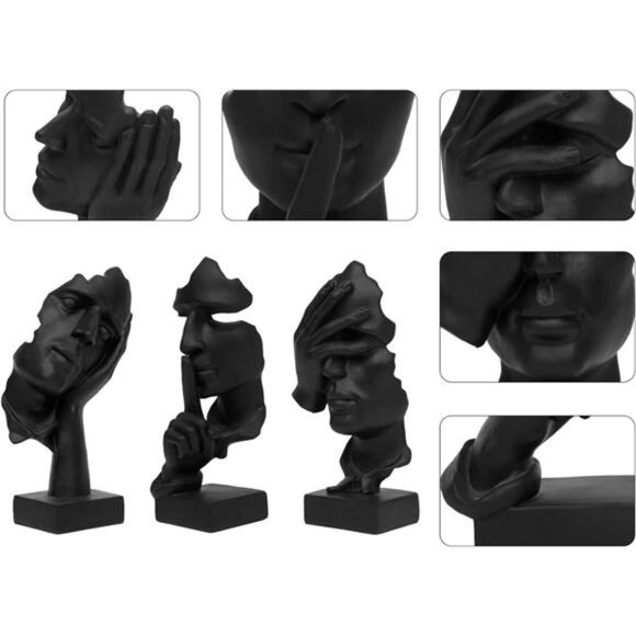 3 Pcs Thinker Statue, Silence is Gold Abstract Art Figurine, No Hear No See - Picture 6 of 7